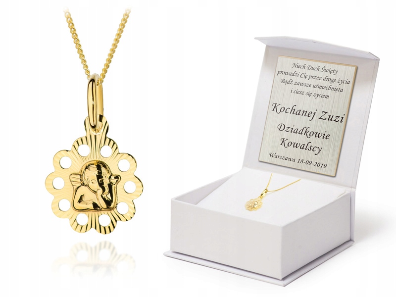 Zlatý reťazec Medal Angel 8K Krstom spoločenstva
