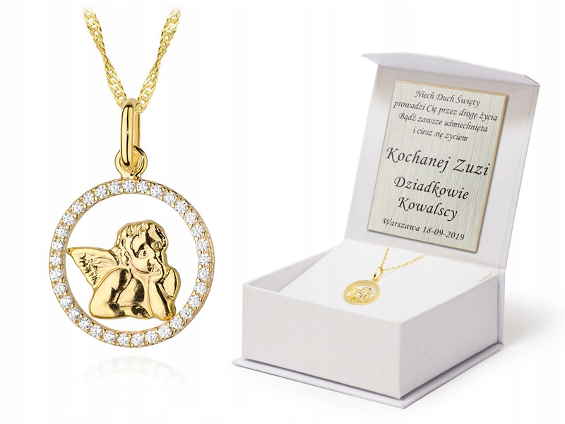 Zlatá medaila Anjel CHAIN 333 Rytina krstu