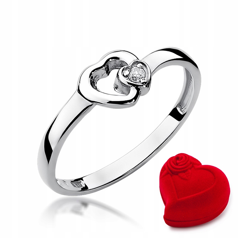 Zlatý prsteň s dvoma srdcami, diamant 0,02 ct W-188