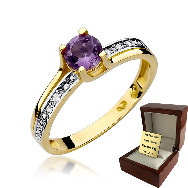 Ametyst + Diamond Gold zásnubný prsteň