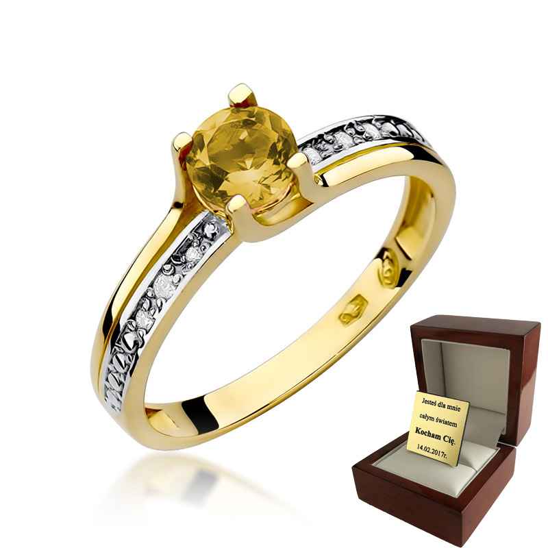 Zlatý zásnubný prsteň citrón + diamanty