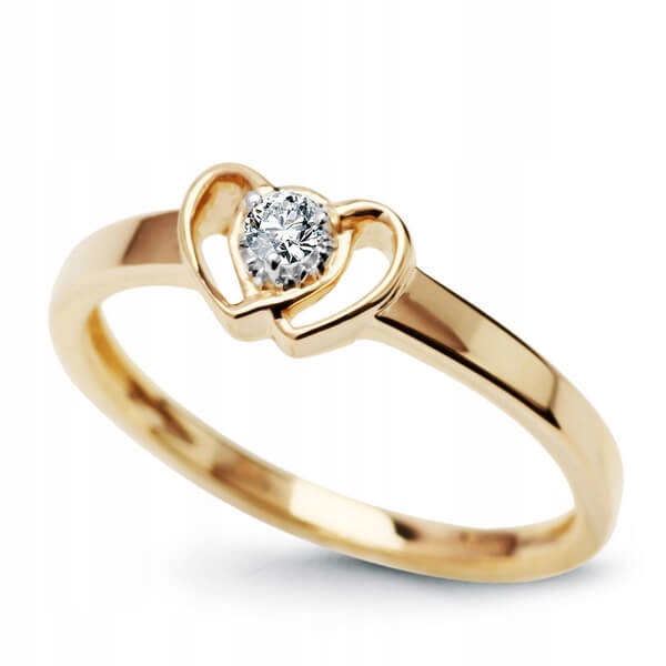 Zlatý zásnubný prsteň, srdce, diamant 585
