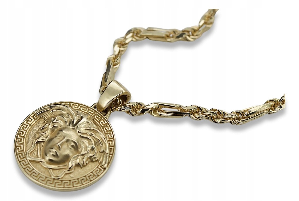Zlatá grécka medaila D Versace 14K 585 s reťazou