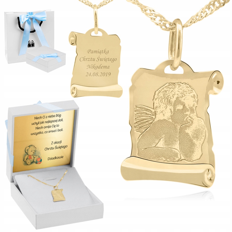 Zlatý medailón s retiazkou 585 Anjelské gravírovanie