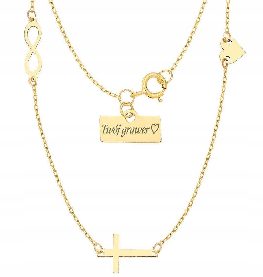 Zlatý náhrdelník 333 Celebrity Heart Cross Gravírovanie
