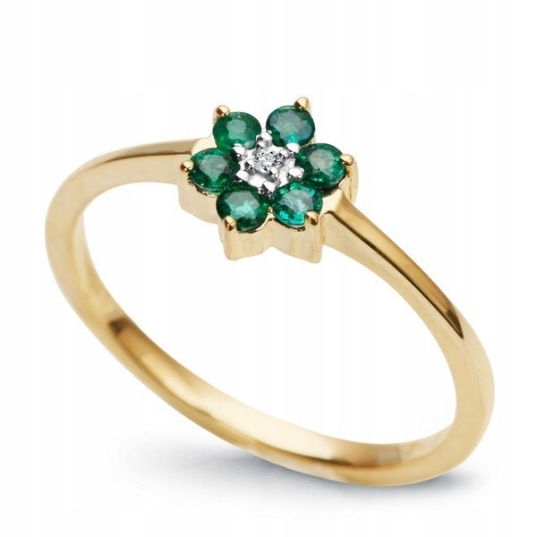 585 zlatý prsteň DIAMOND EMERALD FLOWER