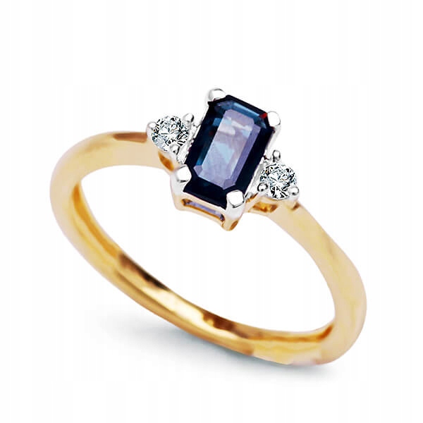 Zlatý prsteň Staviori, 2 diamanty, 1 zafír