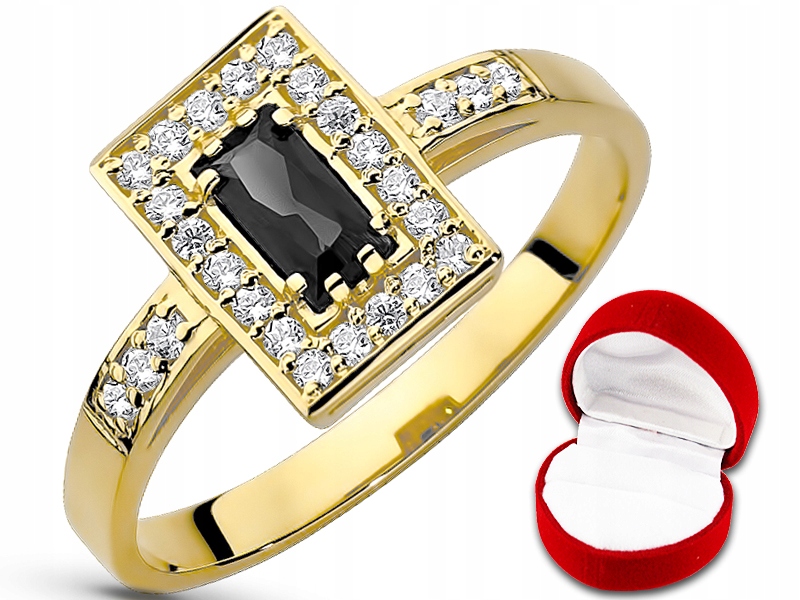 Zlatý prsteň s ONYX Swarovski pr. 333 r23