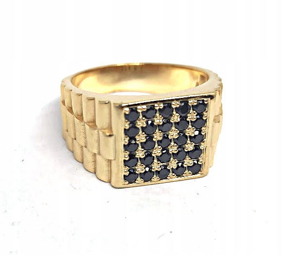 Golden Signet s čiernymi diamantmi, muž, pr.0.585