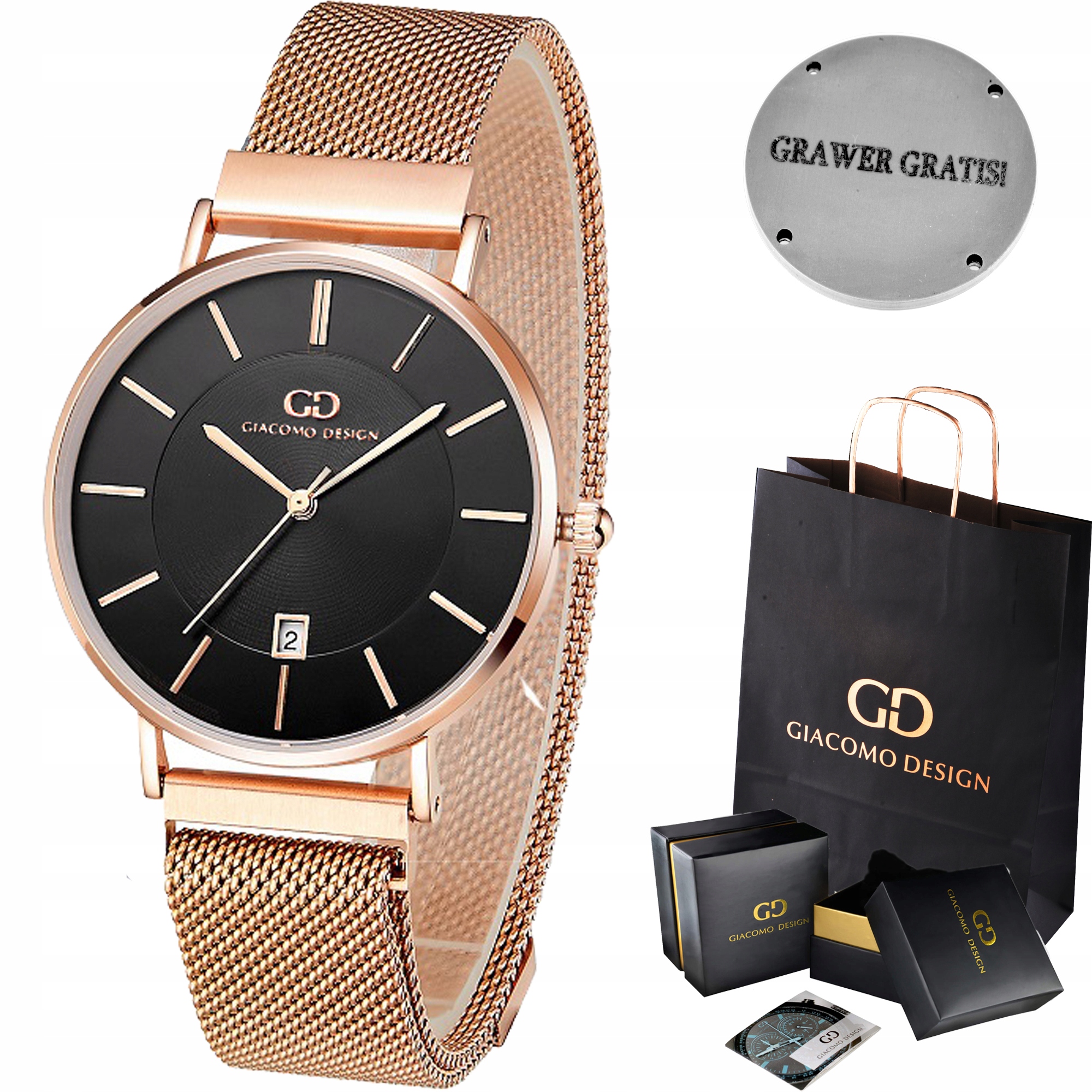 Dámske hodinky -  Giacomo Design Gd13 Mesh Data Gold Watch