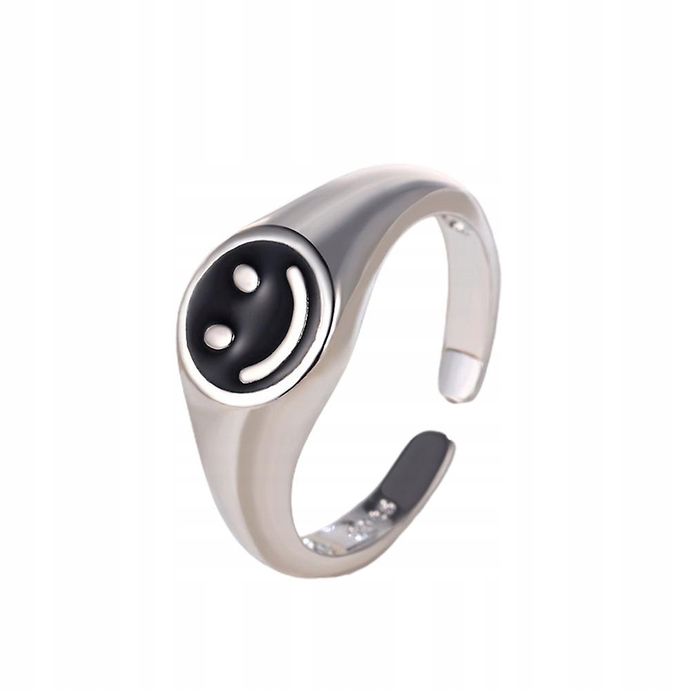 Čierna pracovná vintage Smiley Face Ring Open P