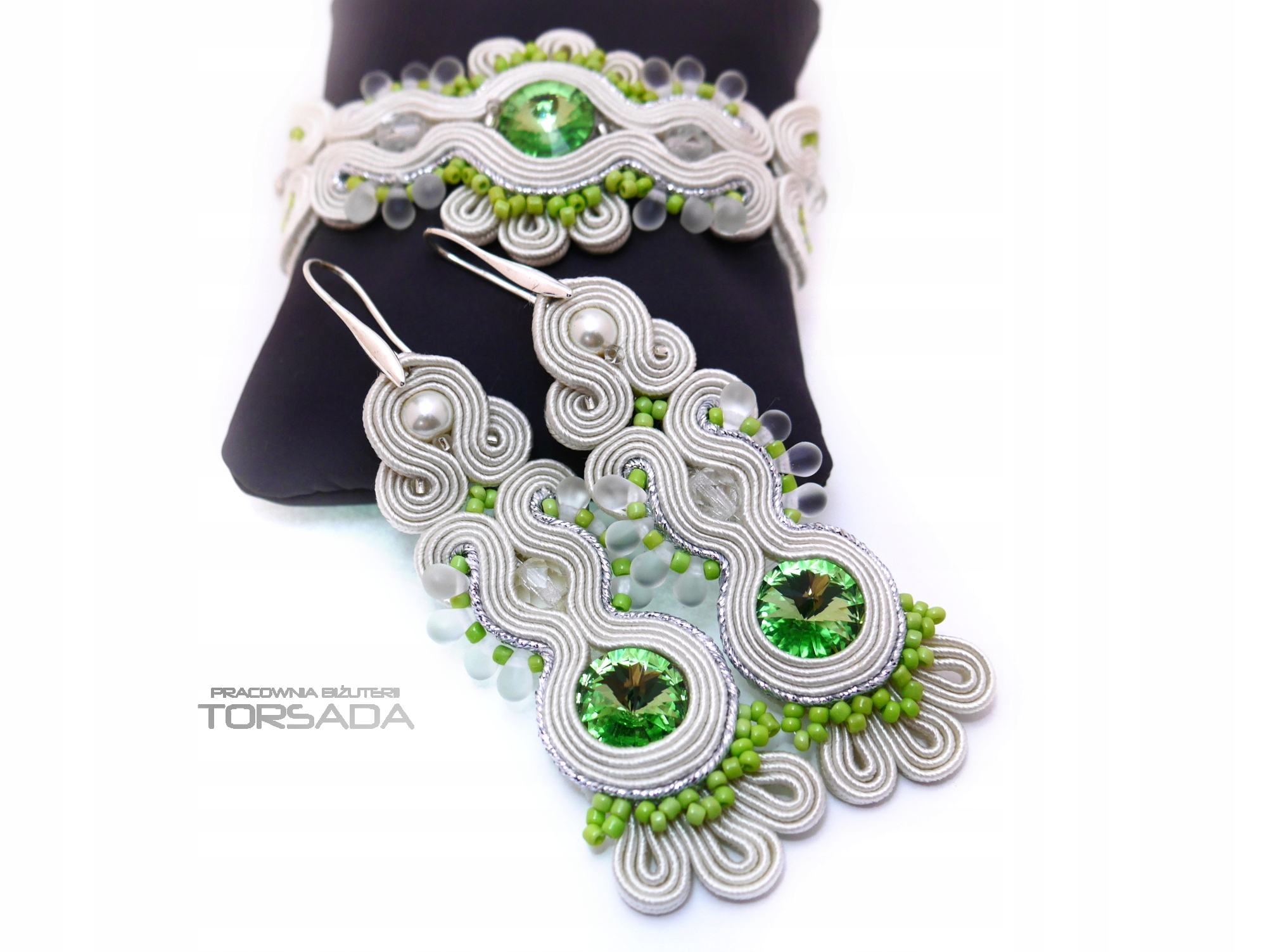 slonová kosť sada soutache svadobných náušníc značky soutache