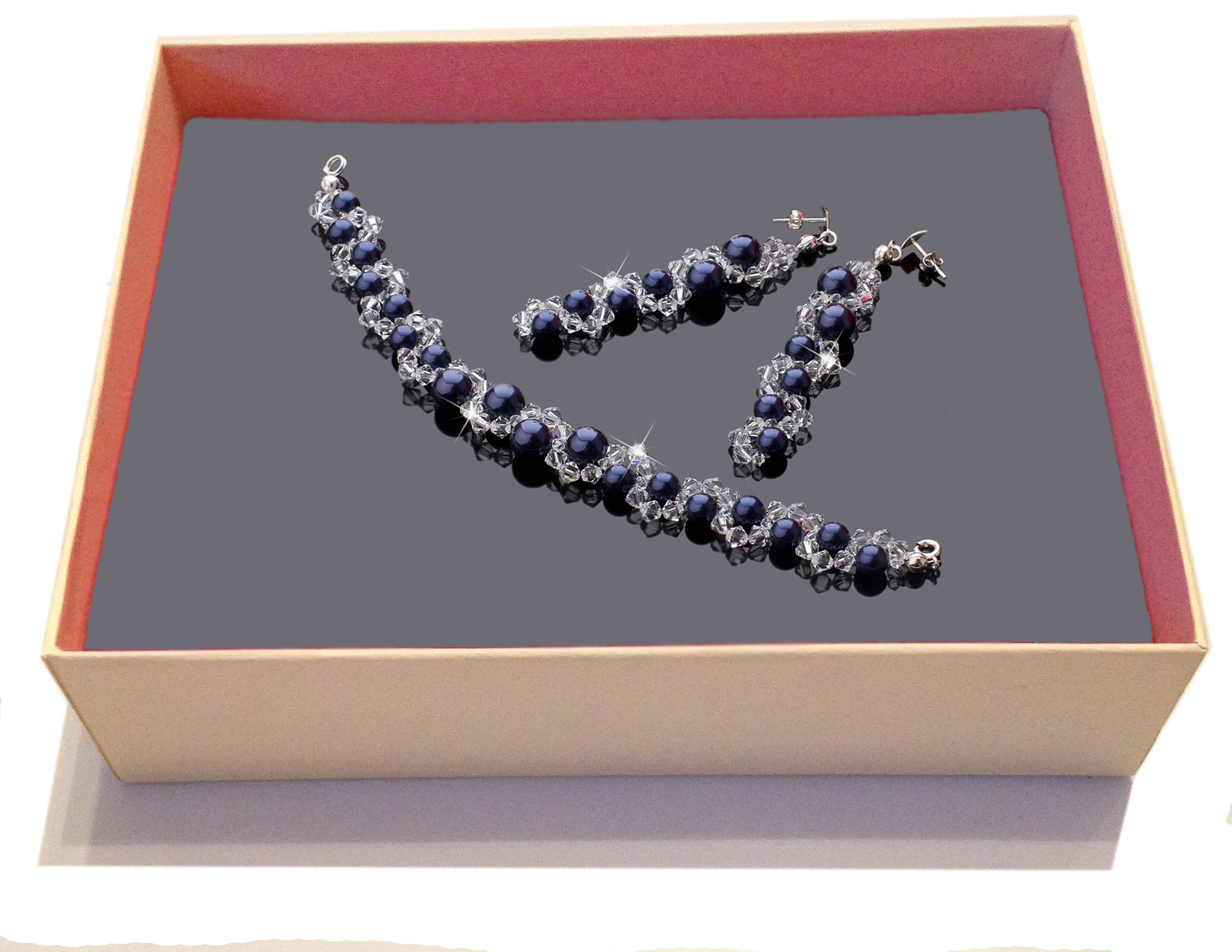 SWAROVSKI elements set perly ecru biela námornícka modrá