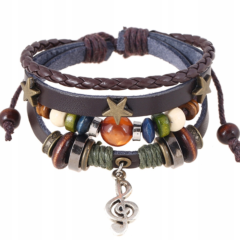 Kožené korálky hudobné tóny zliatiny náramkov