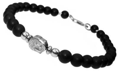 Silver Bransoet Men's Onyx Meditation Buddha